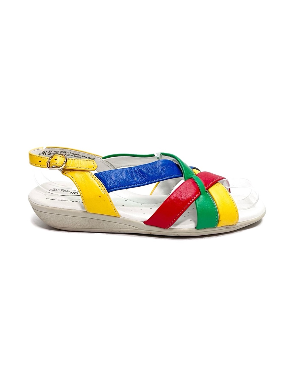Vintage 1990s primary colors leather strappy slingback casual wedge sandals
